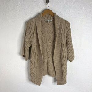 Trina Turk Petite Beige Cardigan Sweater Alpaca Cable Knit Short Sleeve Sz P